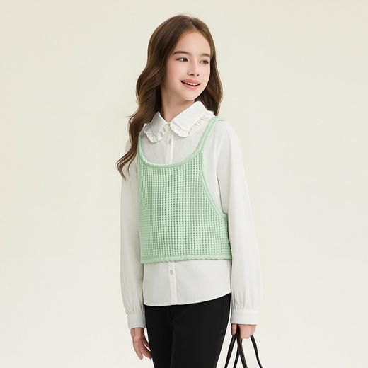 笛莎Deesha 童装女童套装2026春新款甜美衬衫马甲两件套装叠穿 商品图1