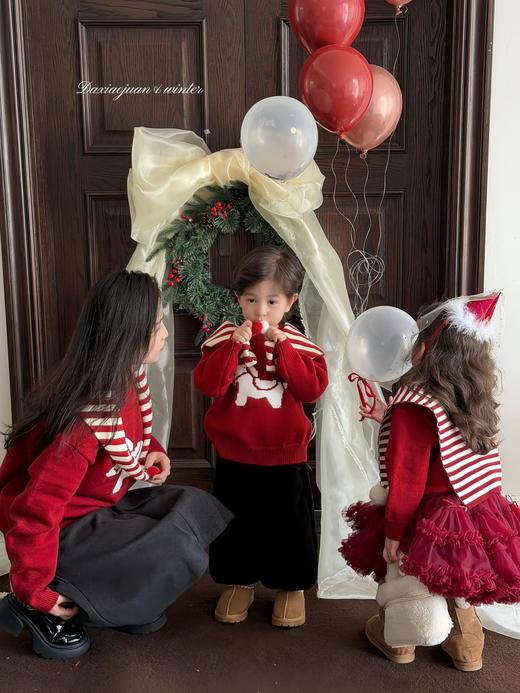 【柔软舒适保暖❗️可爱小马图案】2026马年新年春节姐弟毛衣冬装新款男女童马上有钱红色新年兄妹红色针织上衣潮。jc 商品图3