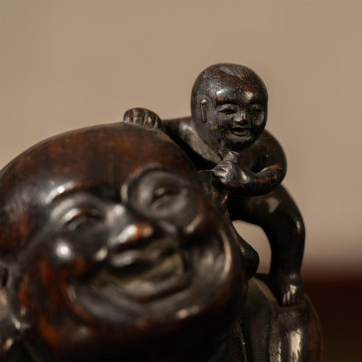 清	紫檀木雕五子登科童子戏弥勒摆件 商品图1