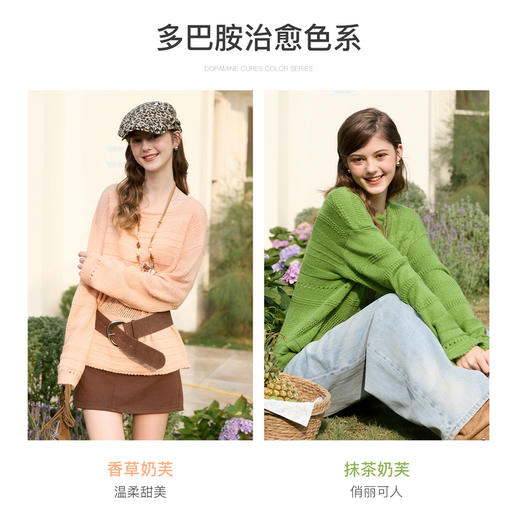 三彩独醒2026春季新款镂空提花针织衫圆领毛衫宽松长袖套头罩衫F 商品图3