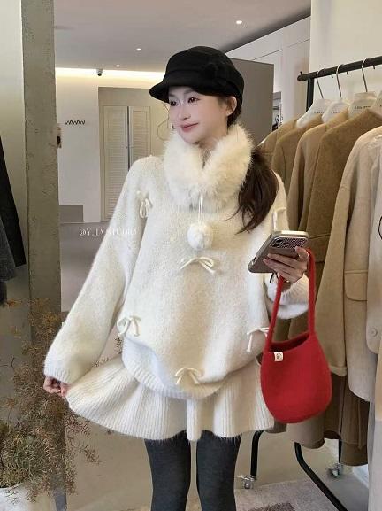 蝴蝶结毛领针织套装-纪念日百货门店同款168898643 商品图1