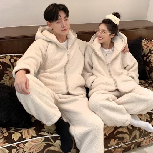 【拍2套178元起】CaCa情侣睡衣羊羔绒加厚家居服 冬季立领拉链休闲外穿套装 商品图5