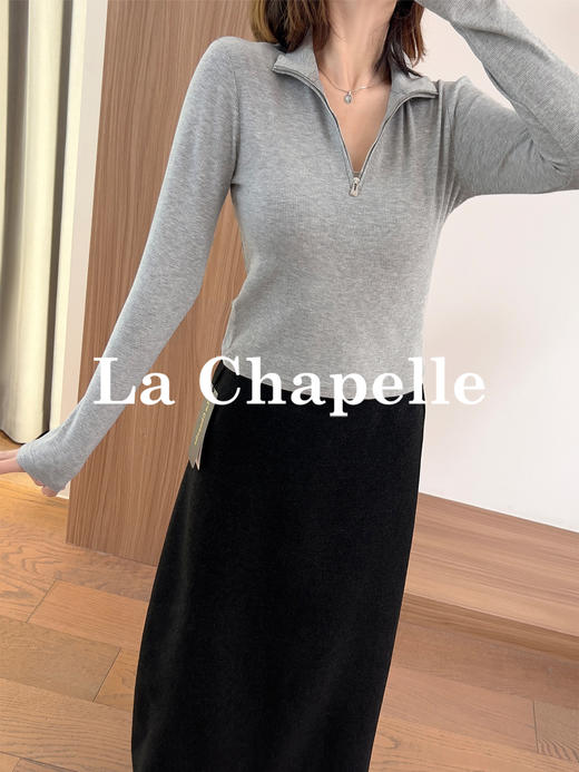 专柜实拍【气质高弹T恤】拉夏贝尔/La Chapelle春季立领半拉链长袖T恤女弹力足修身不束缚通勤百搭上衣 商品图2