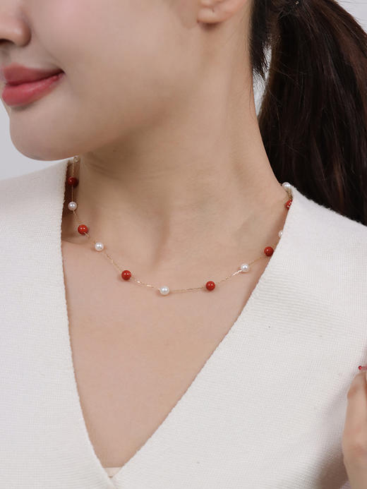 【挚友限定】满天星-18K金南红玛瑙Akoya珍珠项链5-6mm 商品图2