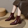 法式尖头堆堆靴女秋冬粗跟气质加绒短靴女士真皮中跟切尔西靴 商品缩略图2
