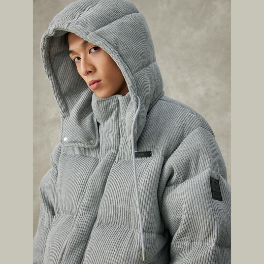 NPC潮牌立体肌理感坑条纹粗针毛织连帽羽绒服90白鸭绒NP38DJ31 商品图3