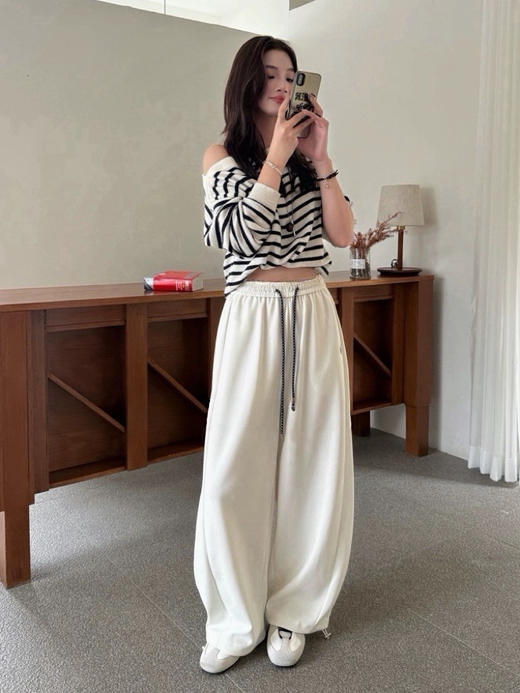 时髦精镰刀型加绒发财阔腿卫裤收口直筒两穿 商品图10