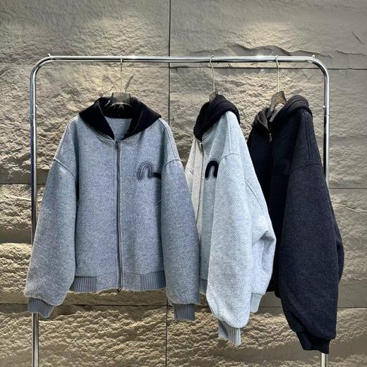 F010911字母标语刺绣羊绒连帽飞行员外套棉衣棉服 商品图0