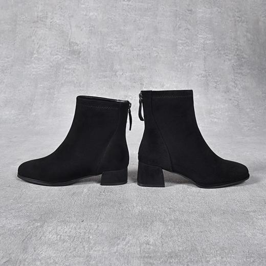 瘦瘦靴中跟磨砂短靴冬季加绒弹力中筒方头粗跟5厘米高跟裸靴踝靴 商品图3