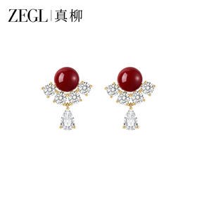ZEGL人造珍珠吊坠耳钉女小众独特气质耳环轻奢高级感新年红色耳饰