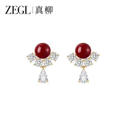 ZEGL人造珍珠吊坠耳钉女小众独特气质耳环轻奢高级感新年红色耳饰 商品图0