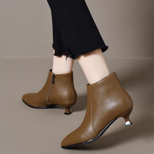 细跟高跟鞋女真皮短靴冬季新款尖头时尚加绒皮鞋百搭春秋单靴 商品图3