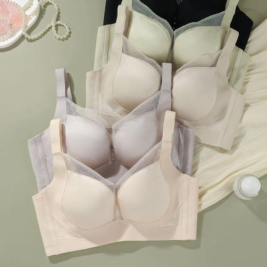 ZYQ-516  聚拢文胸小胸舒适莫代尔滑滑杯纯欲性感轻奢缎面无侧骨平胸内衣（单件） 商品图2