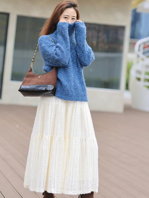 【百图lulu定制】【绒感蛋糕裙】 法式高腰蕾丝半身裙  优雅中长裙蛋糕裙 商品图2