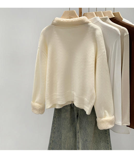 【YW】年后发无忧购新年发财小马刺绣拼羊羔领开衫长袖针织衫8311（2.26开始发货） 商品图7