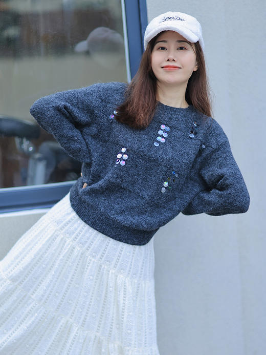 【百图lulu定制】 软糯风圆领毛衣女套头  高级感  针织衫 商品图0