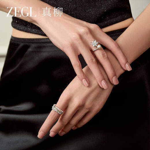 ZEGL冰凌系列珍珠戒指雪花开口戒女小众设计指环轻奢新年秋冬尾戒 商品图2