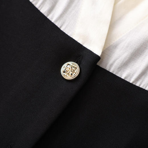 「高货wl」全新升级【铂金会员395/天猫529/差价134】(99850)洛诗琳法式轻熟风假两件撞色收腰上衣高腰直筒裤两件套 商品图4