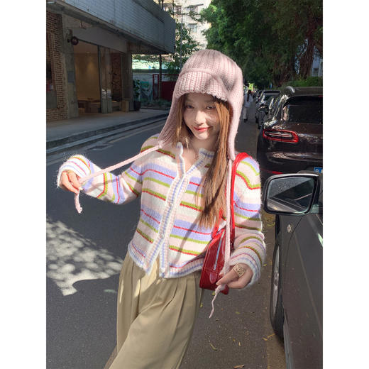 <曾小咸推荐>2.6现货秒杀 ！微信超特价！韩系彩色条纹毛织开衫 日常229.99 立减140 秒杀89.99！！ 商品图4