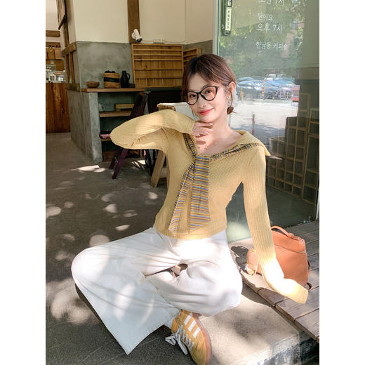 <曾小咸推荐>韩系气质披肩长袖t恤上衣女 商品图1