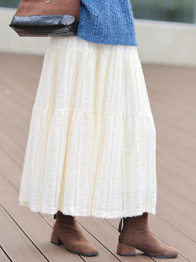 【百图lulu定制】【绒感蛋糕裙】 法式高腰蕾丝半身裙  优雅中长裙蛋糕裙