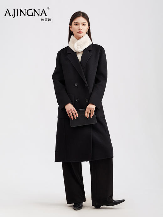 【羊毛双面呢】阿菁娜冬季新款复古感大衣双排扣西装领设计羊毛双面呢长款 F29D211026 商品图4