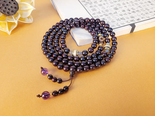 小叶紫檀天珠玛瑙108颗念珠 商品图3
