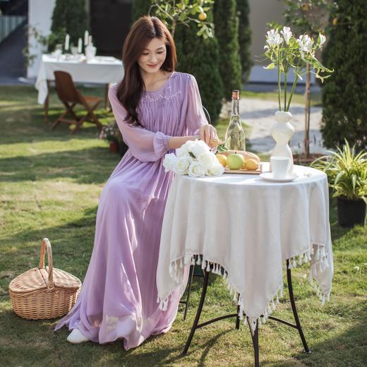 【林栖设计小店】手工绣花|桑蚕丝捏褶钉珠淡紫仙气2026春新款真丝连衣裙1961199 商品图3