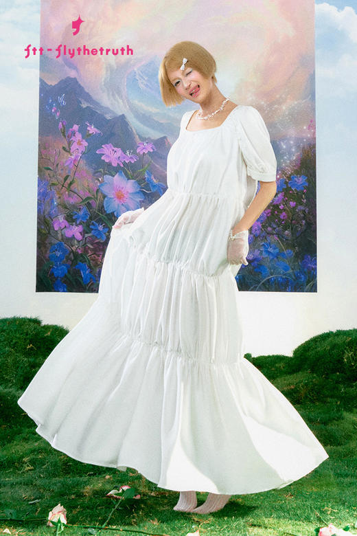 FTT FlyTheTruth  逃亡礼物 法式白色连衣裙女夏高级感气质长裙子 商品图5