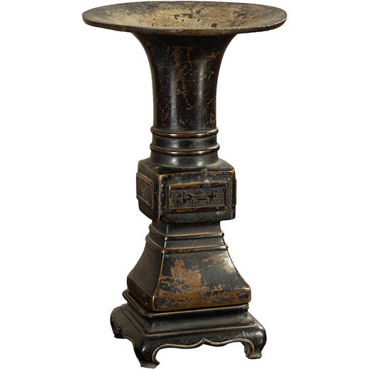 清	铜瑞兽纹天圆地方花觚（紫檀座） 商品图5