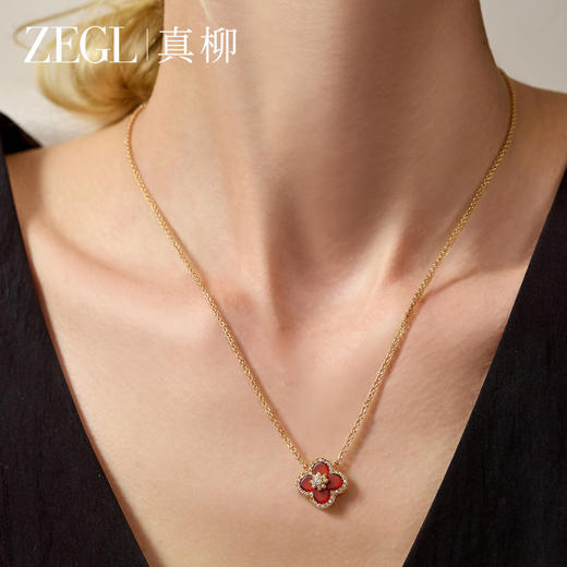 ZEGL四叶草项链高级感轻奢小众红玛瑙锁骨链女秋冬毛衣链吊坠饰品 商品图2