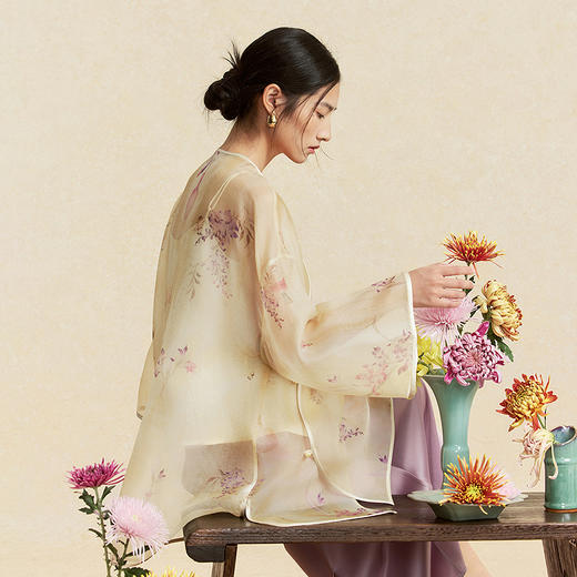 【林栖设计小店】卷草入画|桑蚕丝印花新中式仙气2026春新款真丝衫套组1961085 商品图0