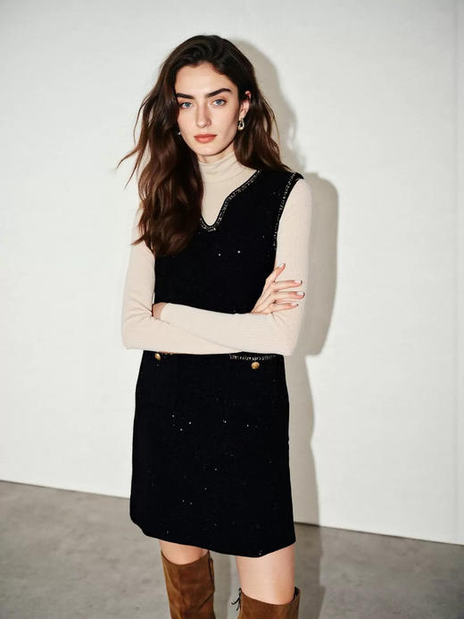 小香风进口粗花呢包金属链背心裙 商品图6