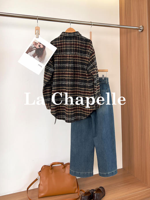 专柜实拍【羊毛加厚衬衣】拉夏贝尔/La Chapelle软糯舒适！宽松时髦格子衬衫单排扣粗花呢短外套 商品图1