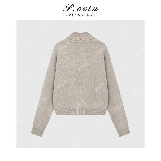 PanYiXiu/潘依绣山羊绒绵羊毛高级感气质交叉翻领长袖针织上衣Q20156 商品图1