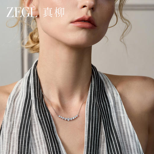 ZEGL微笑弧度系列银色项链女轻奢小众高级感锆石锁骨链百搭配饰品 商品图0