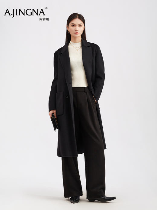 【羊毛双面呢】阿菁娜冬季新款复古感大衣双排扣西装领设计羊毛双面呢长款 F29D211026 商品图3