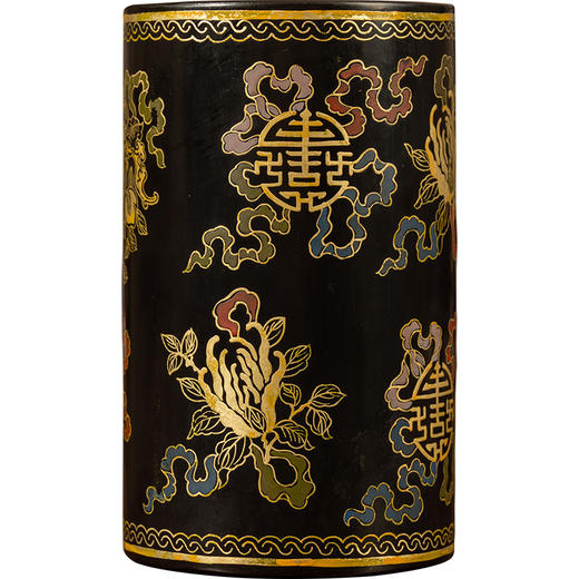 清	大漆描金彩绘多子多福多寿三多图笔筒 商品图5