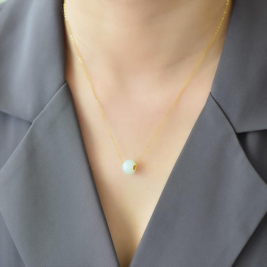 【带证书18K金镶玉石转运珠】小众简约气质 设计感和田玉吊坠项链配饰 新年礼物 商品图4