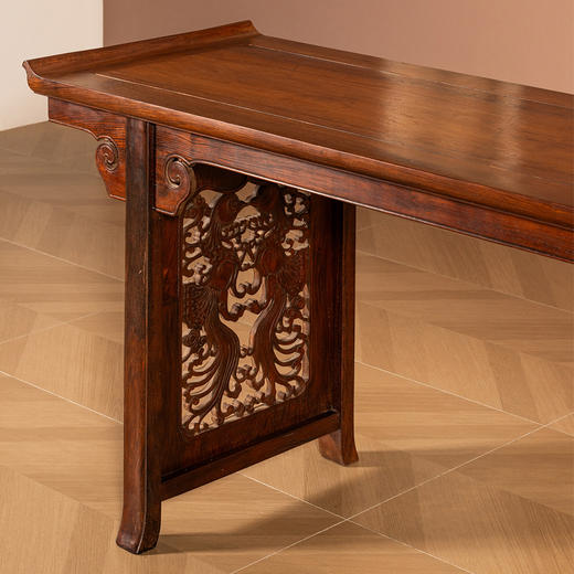 清	黄花梨夹头榫双凤纹独板大翘头案 商品图4