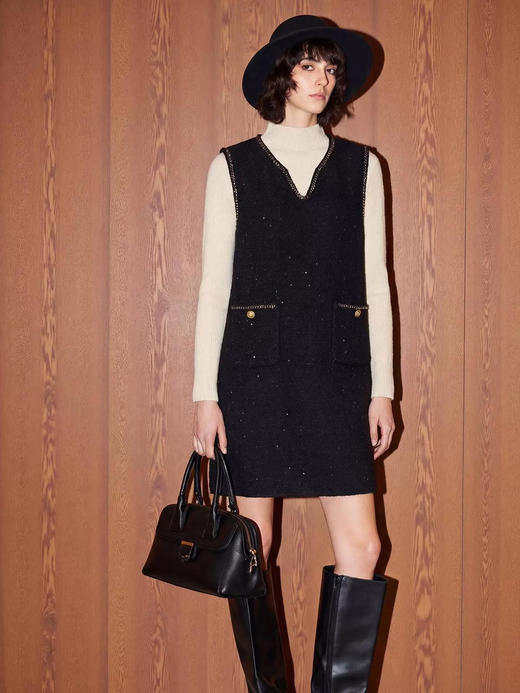 小香风进口粗花呢包金属链背心裙 商品图8