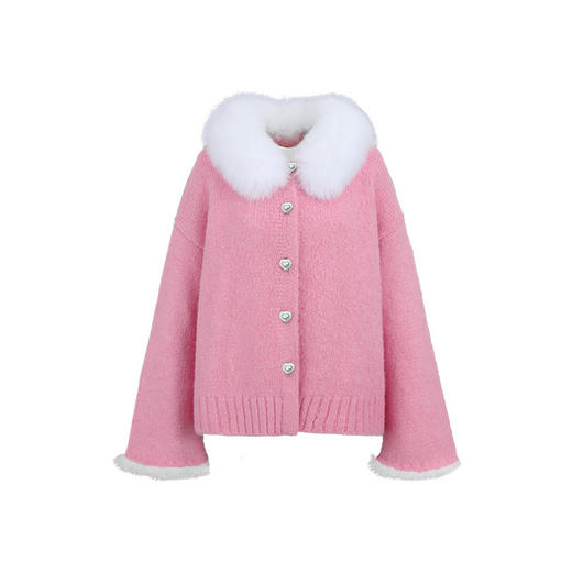 FTT Flythetruth 星梦童话  韩系真狐狸毛领毛衣女冬季针织衫外套 商品图4