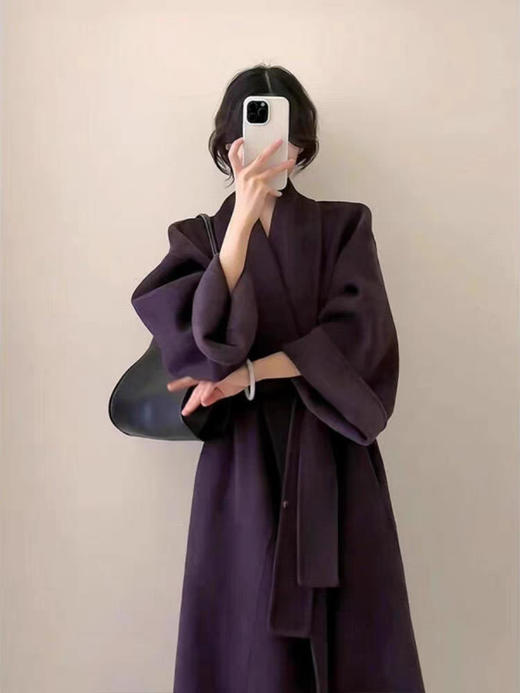 【甄选优质澳洲羊毛❗️双面透气加倍保暖】新年战袍红色中长款呢子大衣女秋冬新款复古韩版宽松系带收腰显瘦毛呢。jc 商品图1