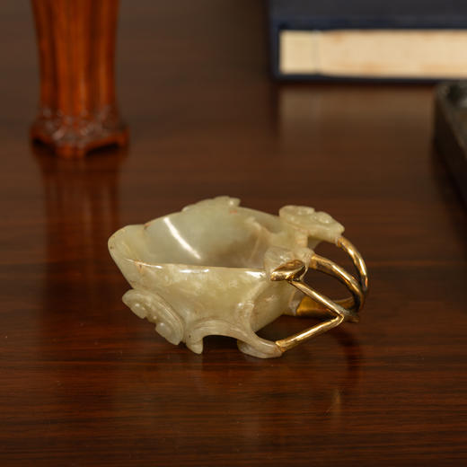 清	玉雕灵芝纹洗（包铜柄） 商品图0