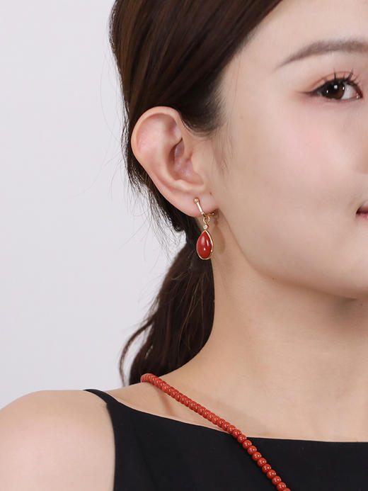 【挚友限定】耳扣款-18K金水滴南红钻石耳夹 商品图2