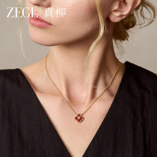ZEGL四叶草项链高级感轻奢小众红玛瑙锁骨链女秋冬毛衣链吊坠饰品 商品图3