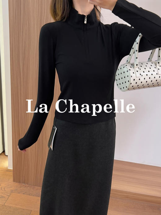 专柜实拍【气质高弹T恤】拉夏贝尔/La Chapelle春季立领半拉链长袖T恤女弹力足修身不束缚通勤百搭上衣 商品图4