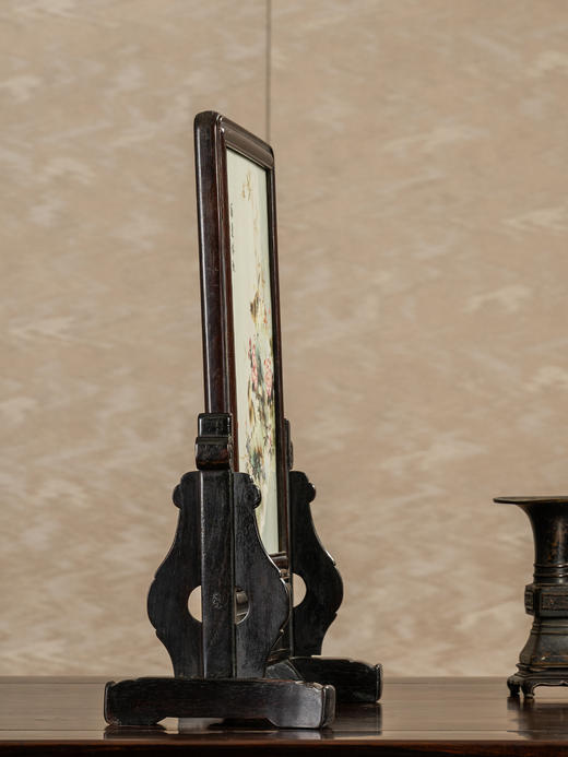 近代	红木镶粉彩花鸟纹插屏 商品图3