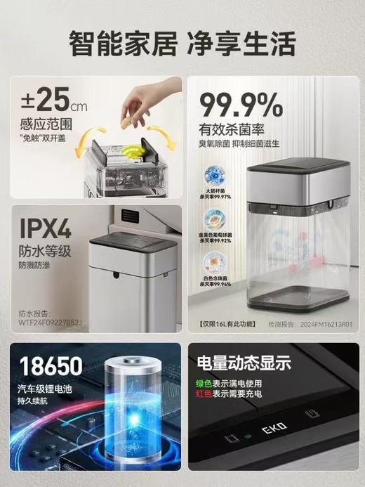 EKO智能垃圾桶自动感应式家用客厅厨房轻奢厕所卫生间打包大容量 商品图3