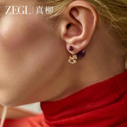 ZEGL红珠木马耳钉女高级感独特轻奢耳环新款小马本命年红色耳饰 商品图2